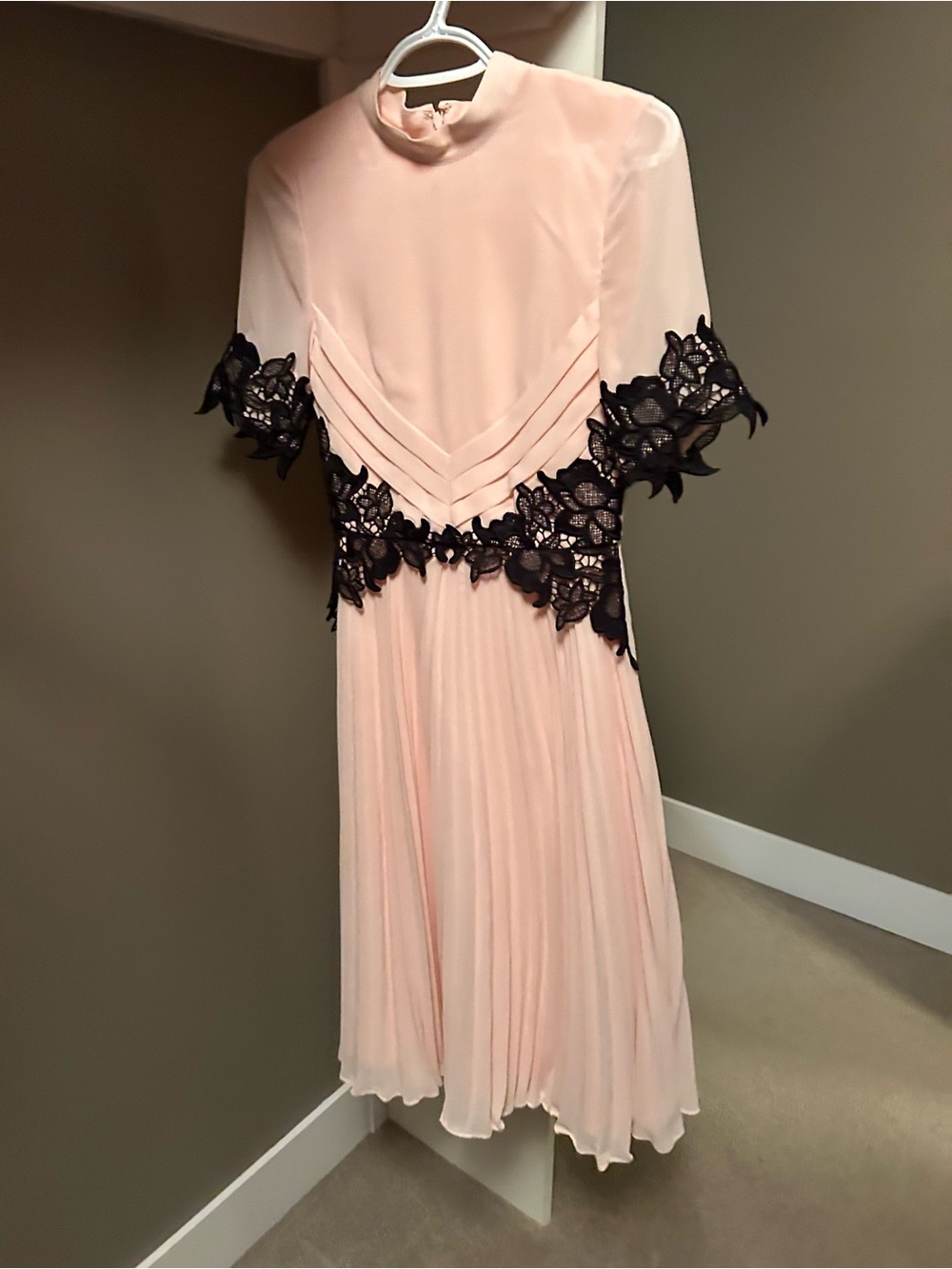 ASOS Blush Pink Midi Dress with Black Floral Lace